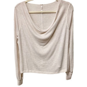 Free People Lightweight Cowl Neck Knit Long Sleeve Top Cream Metallic Gold XS